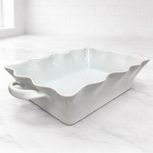BIA Cordon Bleu Wavy Rectangular Baker 96oz White Ceramic Dish Handles